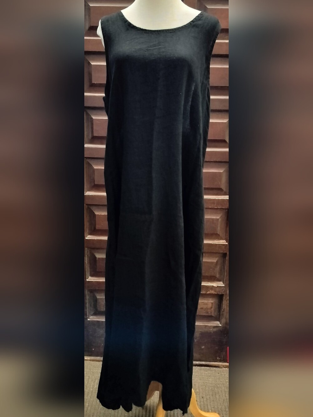 Soft A Line Black 100% Linen Sleeveless Maxi Dress